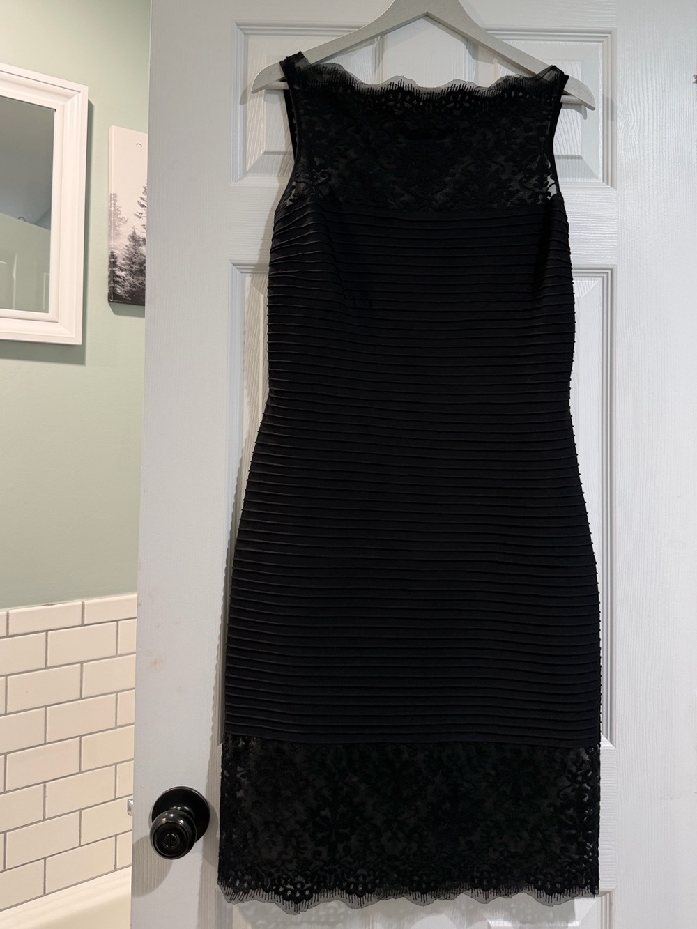 Tadashi Shoji Black Lace-Trim Ribbed Midi Dress